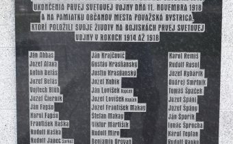 Pamätná tabuľa 100.výročia vzniku Českoslovenkej republiky a obetí 1.svetovej vojny v Považskej Bystrici