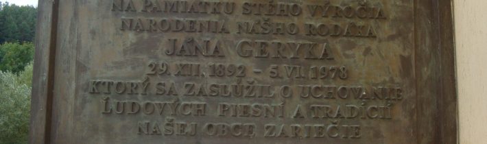 Pamätná tabuľa Jánovi Gerykovi na obecnom úrade v Záriečí